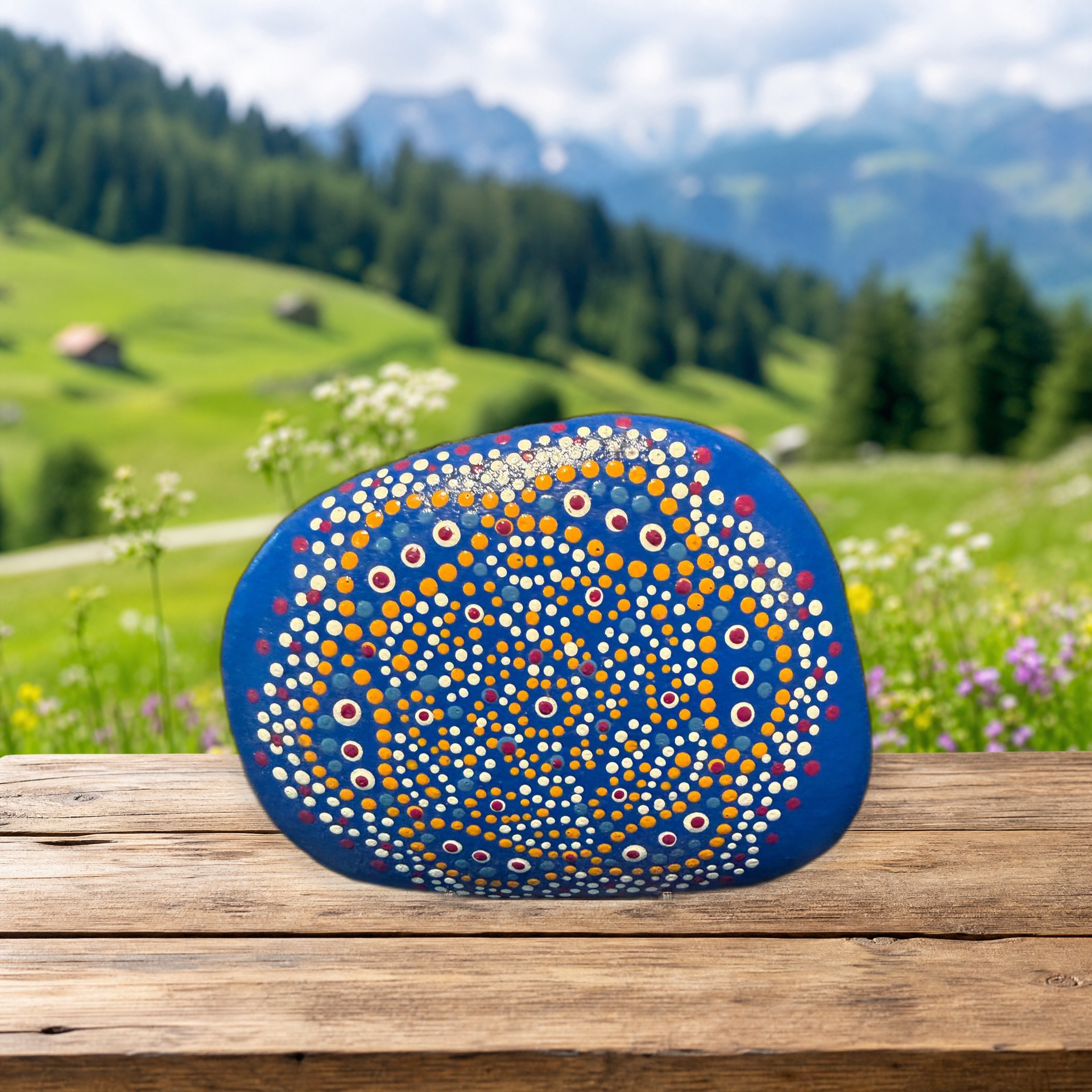 Tiefblau Mandala Traum – handbemalter Mandala-Stein, Deko-Unikat als Geschenkidee