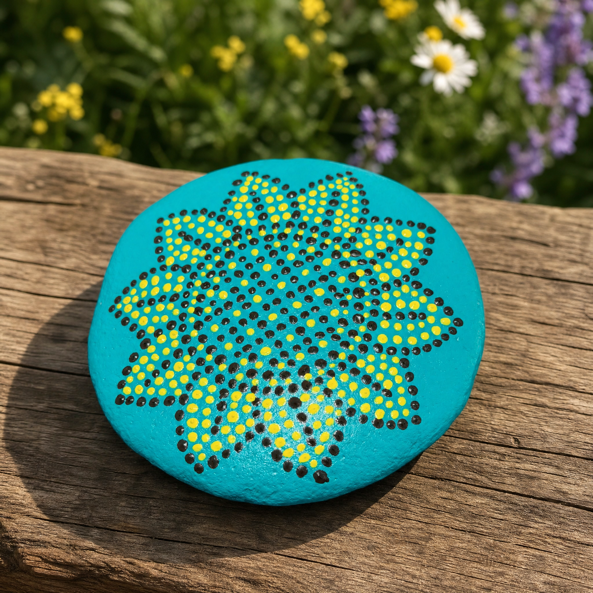 Lagunensterns Flüstern – handbemalter Mandala-Stein, maritime Deko als Geschenkidee
