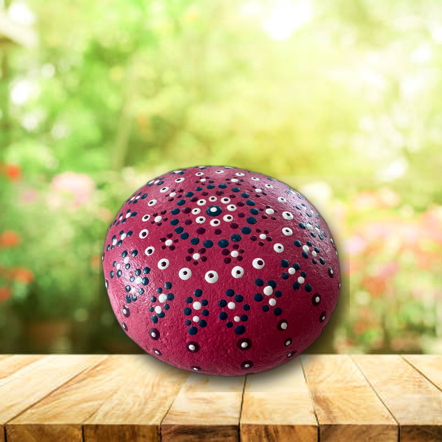 Rosentau Blütenwirbel – handbemalter Mandala-Stein, Blumen- und Gartendeko als Geschenkidee