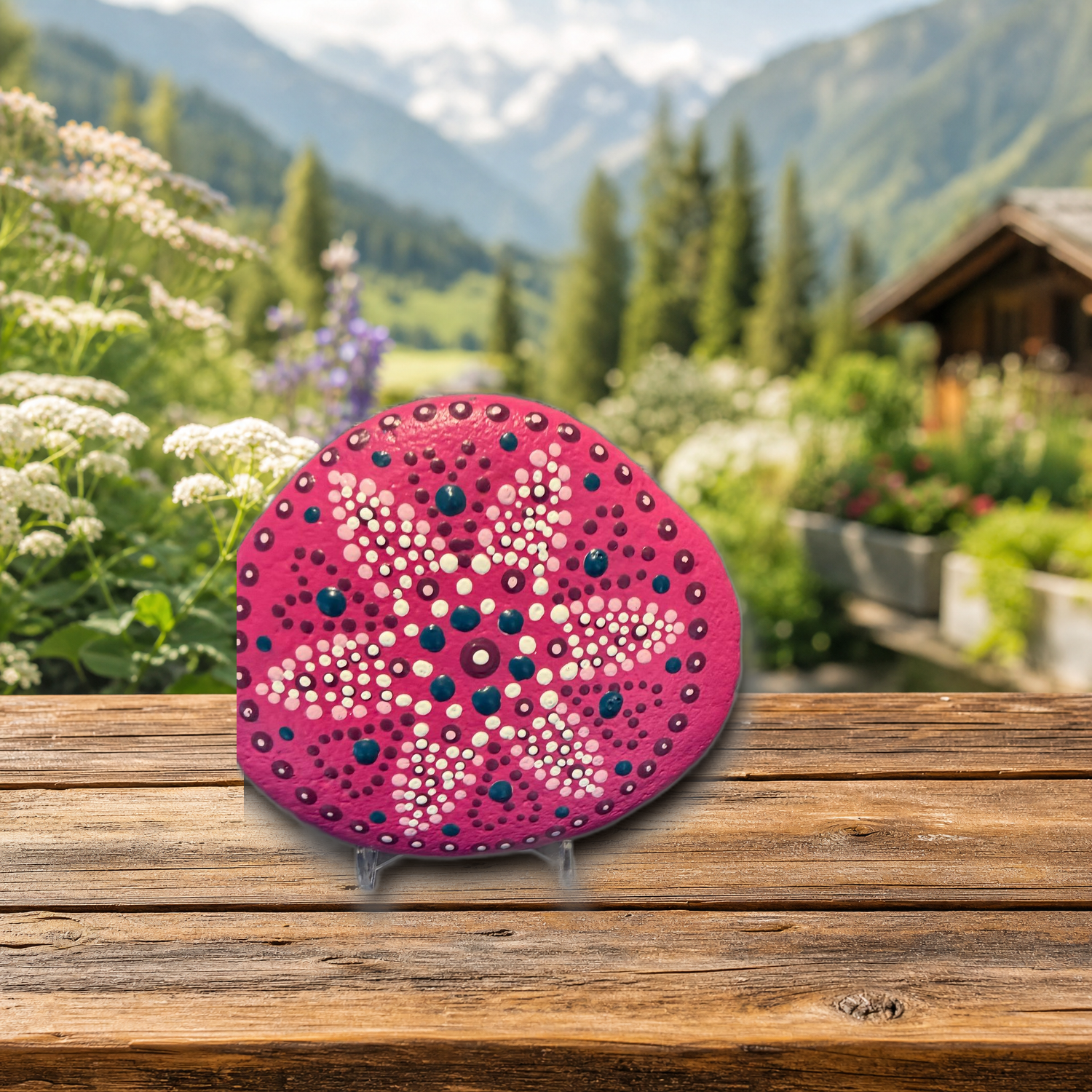 Morgenglanz Blütenstern – handbemalter Mandala-Stein, Blumen- und Gartendeko als Geschenkidee