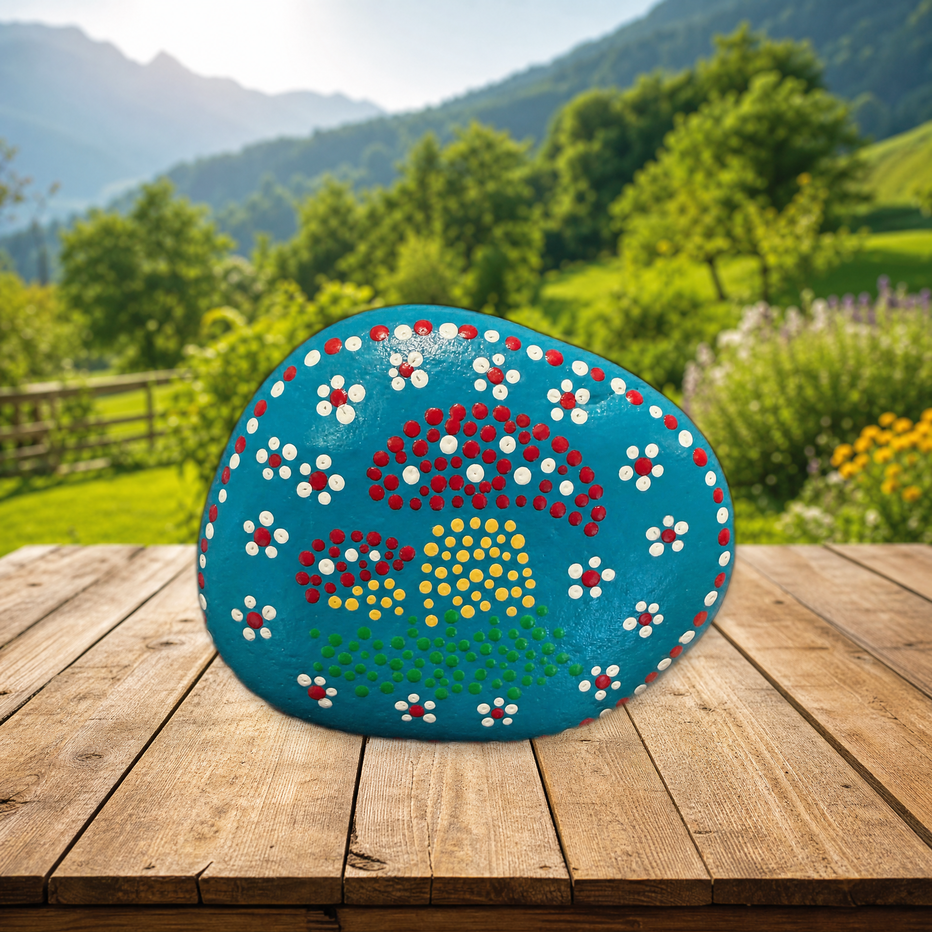 Märchenpilz Flüstern – handbemalter Mandala-Stein, Pilz-Deko als Gartengeschenk