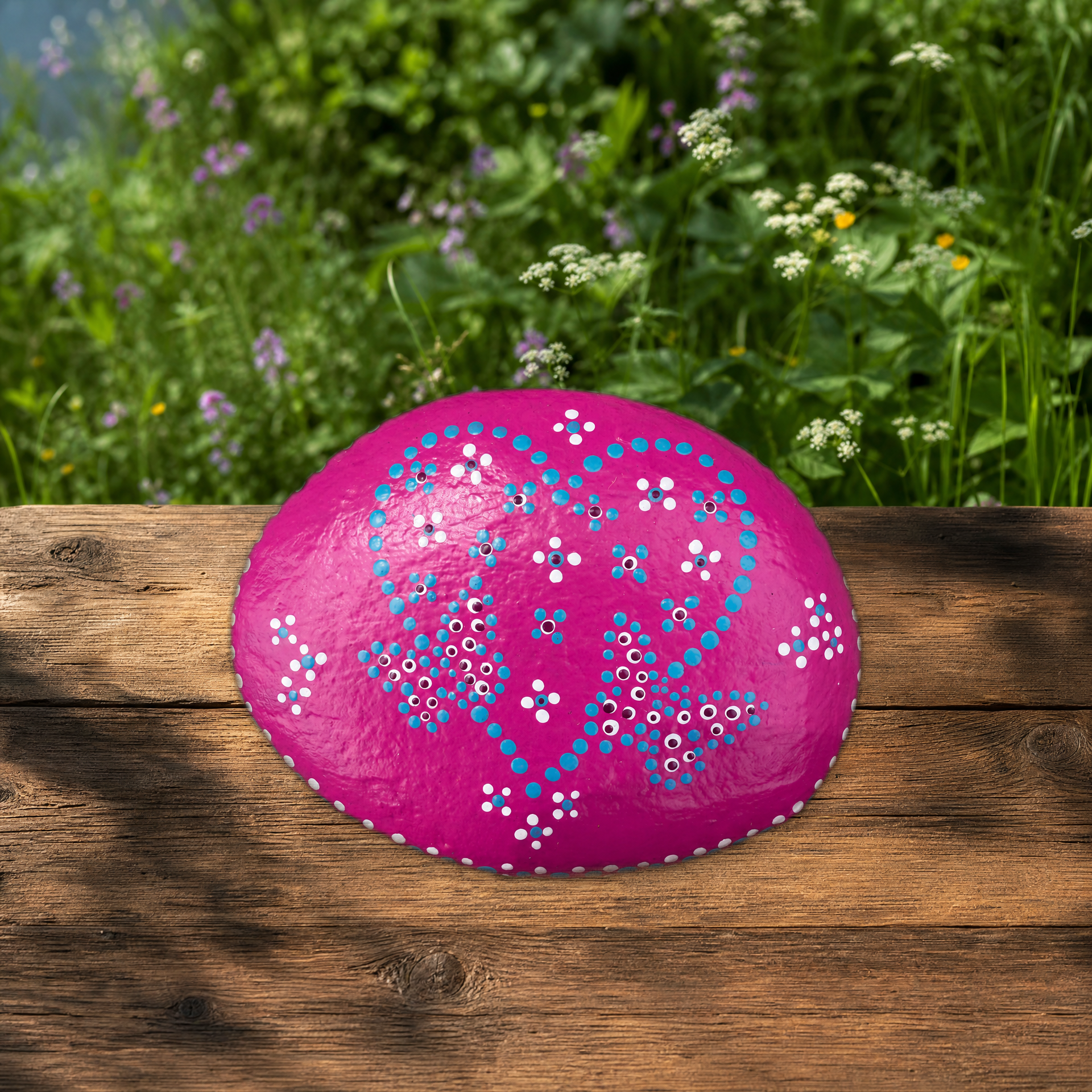 Herzflimmer Blütenstanz – handbemalter Mandala-Stein, Herz-Deko als Geschenkidee
