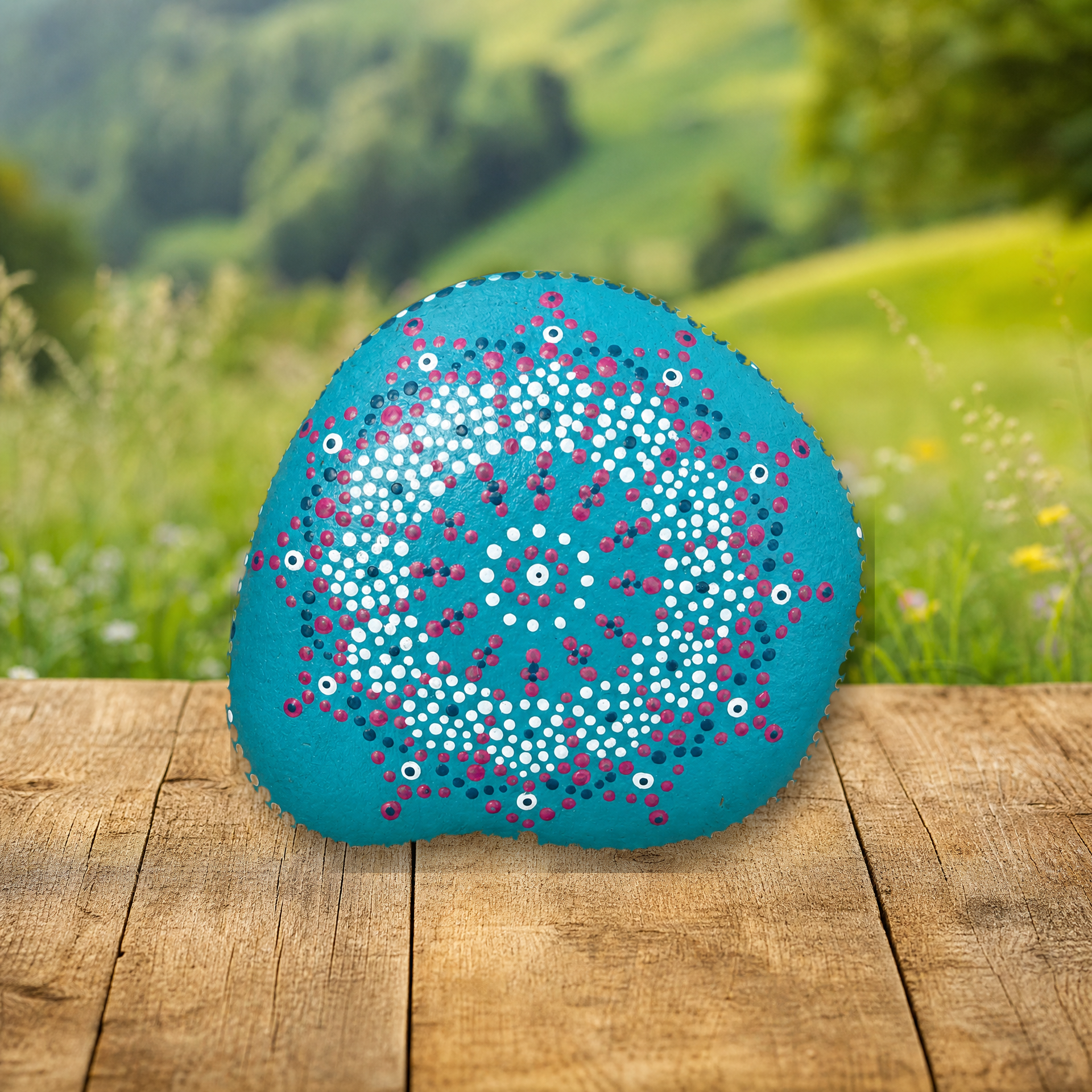 Korallenstern Flüstern – handbemalter Mandala-Stein, maritime Deko als Geschenkidee