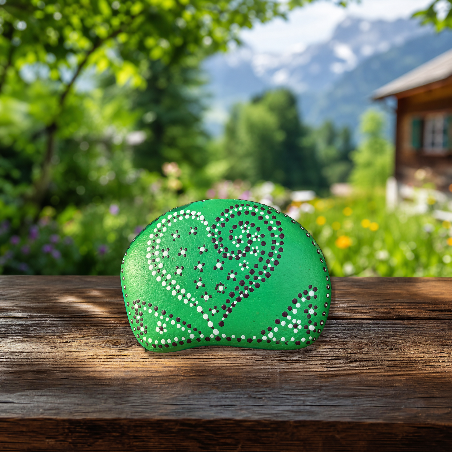 Waldlicht Herzensstern – handbemalter Mandala-Stein, Herz-Deko als Geschenkidee