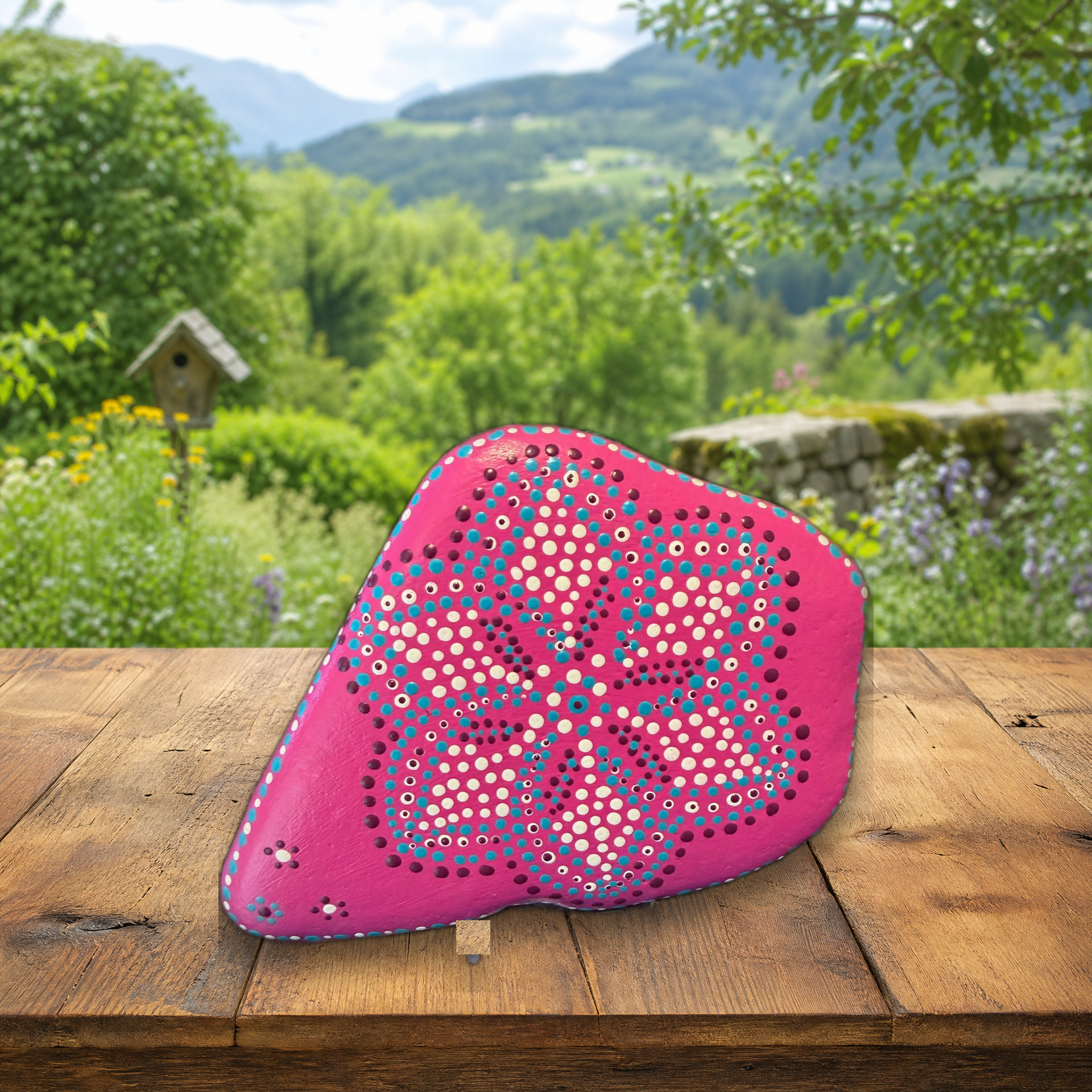 Korallenriff Blütentanz – handbemalter Mandala-Stein, maritime Deko als Geschenkidee