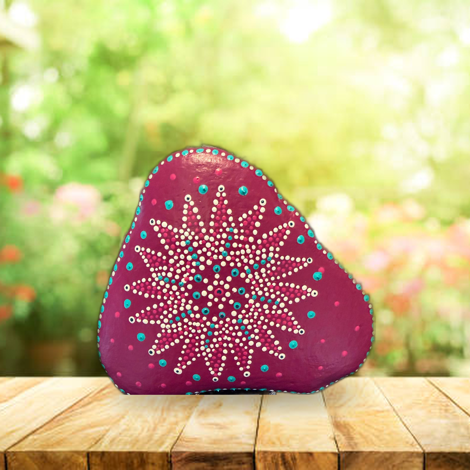 Amethysten Sternentanz – handbemalter Mandala-Stein, Deko-Unikat als Geschenkidee