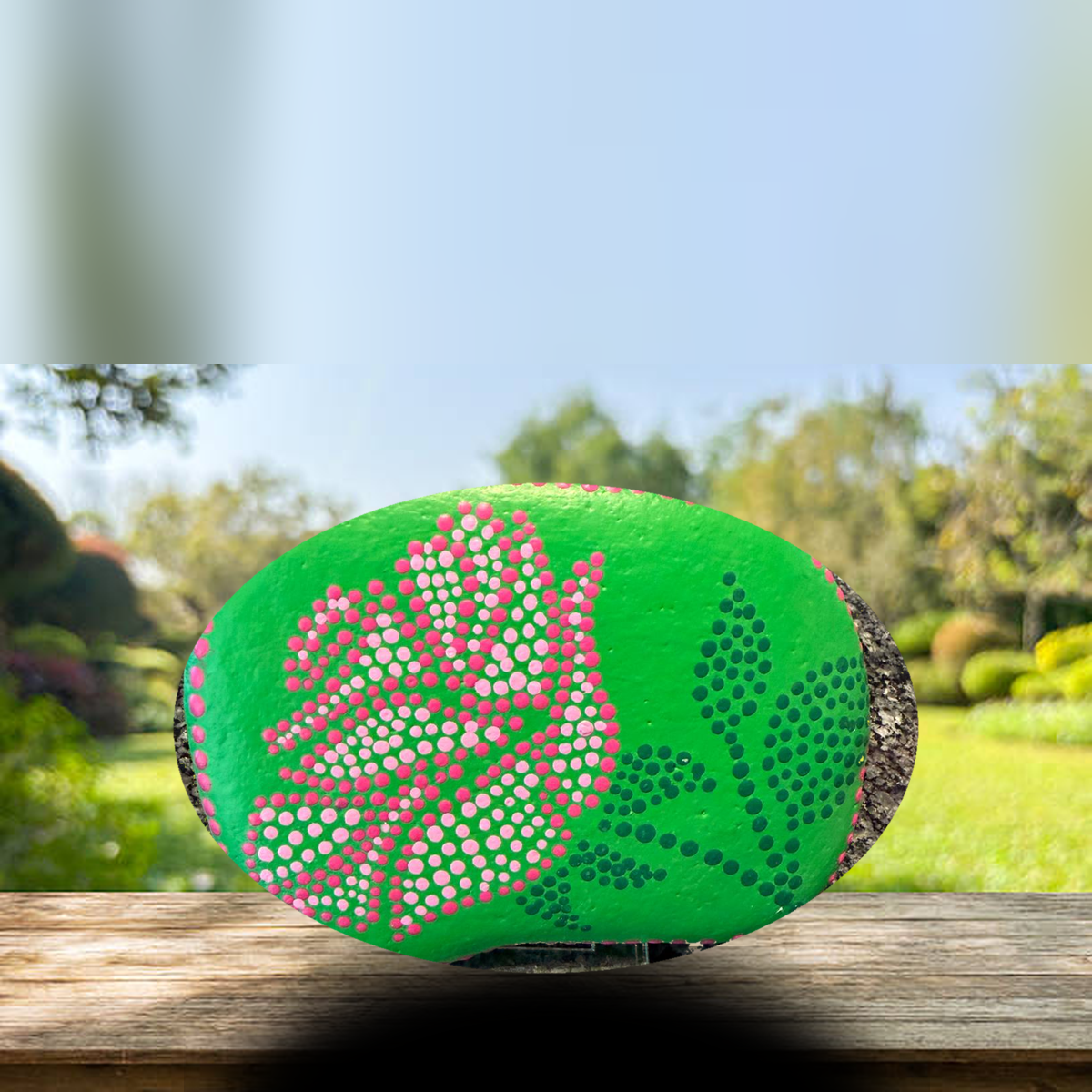Herz aus Frühlingslaub – handbemalter Mandala-Stein, Herz-Deko als Geschenkidee