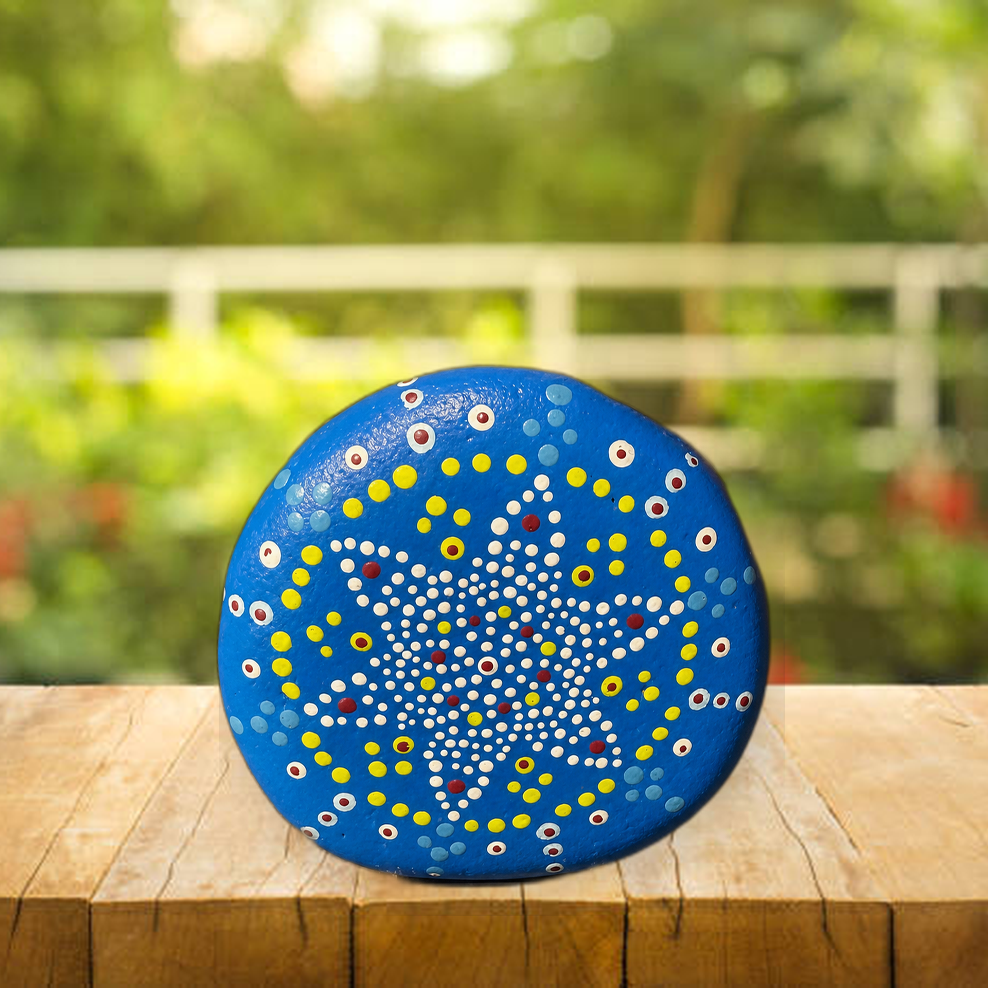 Sternentanz der Punkte – handbemalter Mandala-Stein, Deko-Unikat als Geschenkidee