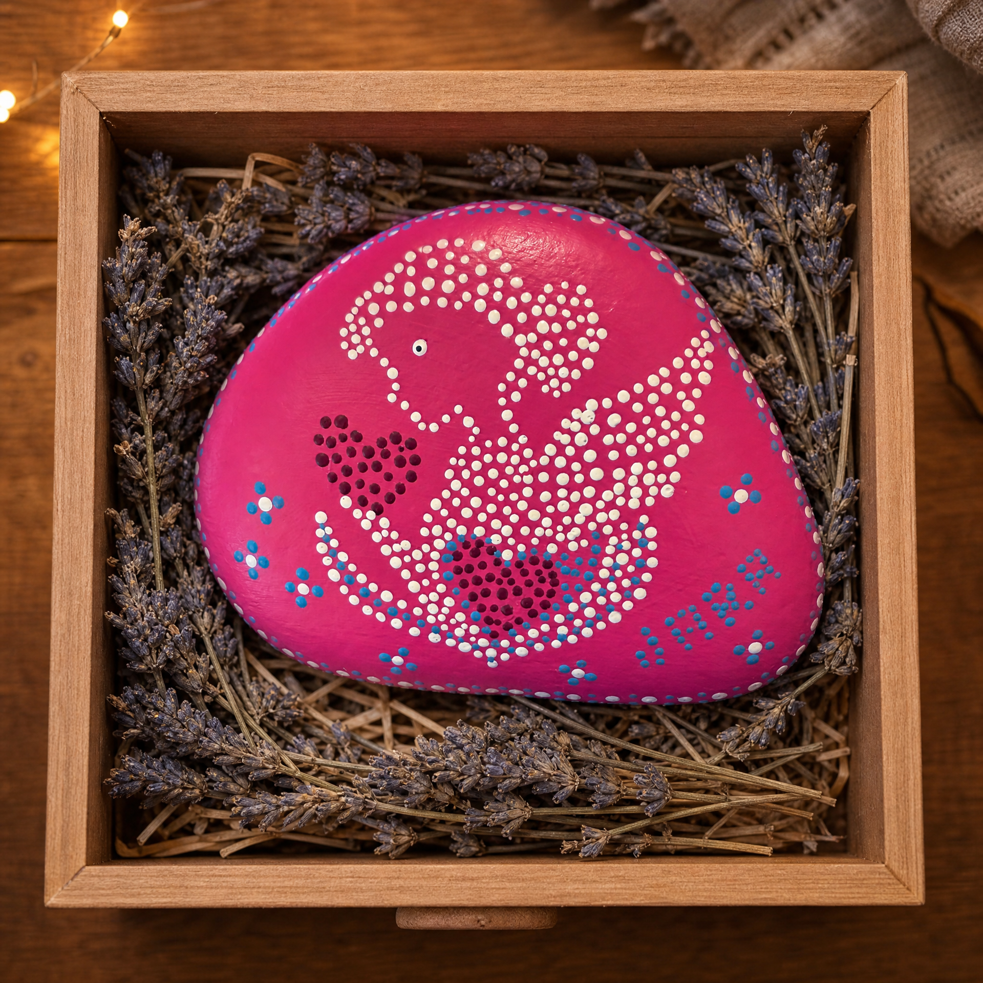 Herzensvogel im Tanz – handbemalter Mandala-Stein, Herz-Deko als Geschenkidee
