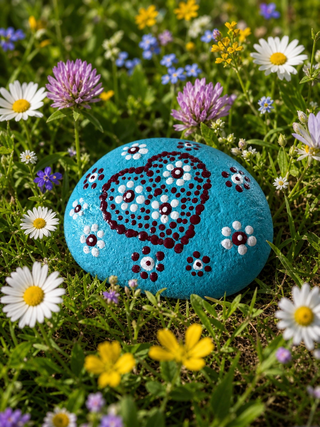 Herz der Küstenblüte – handbemalter Mandala-Stein, Herz-Deko als Geschenkidee