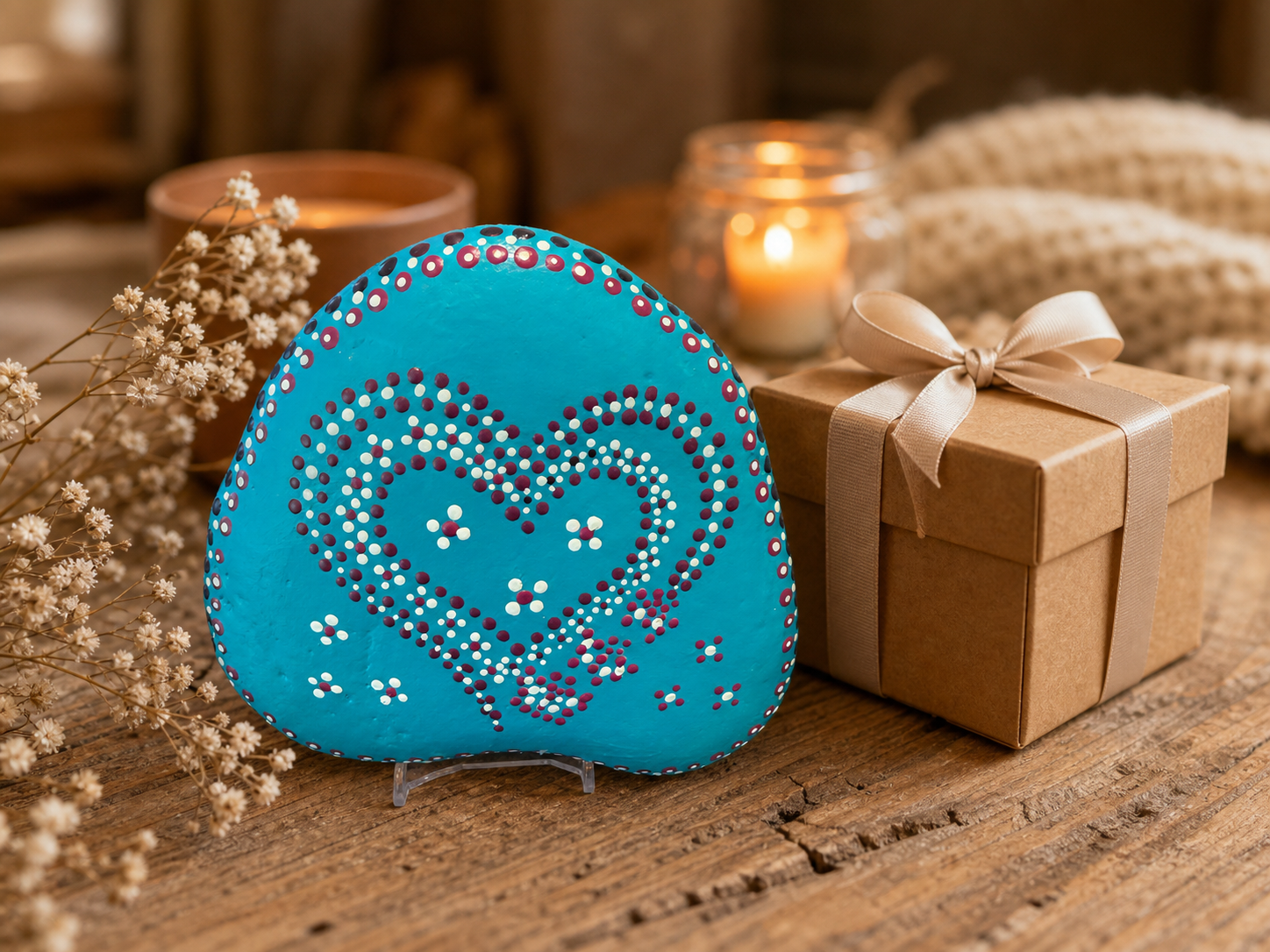 Meeresherz Flüstern – handbemalter Mandala-Stein, Herz-Deko als Geschenkidee