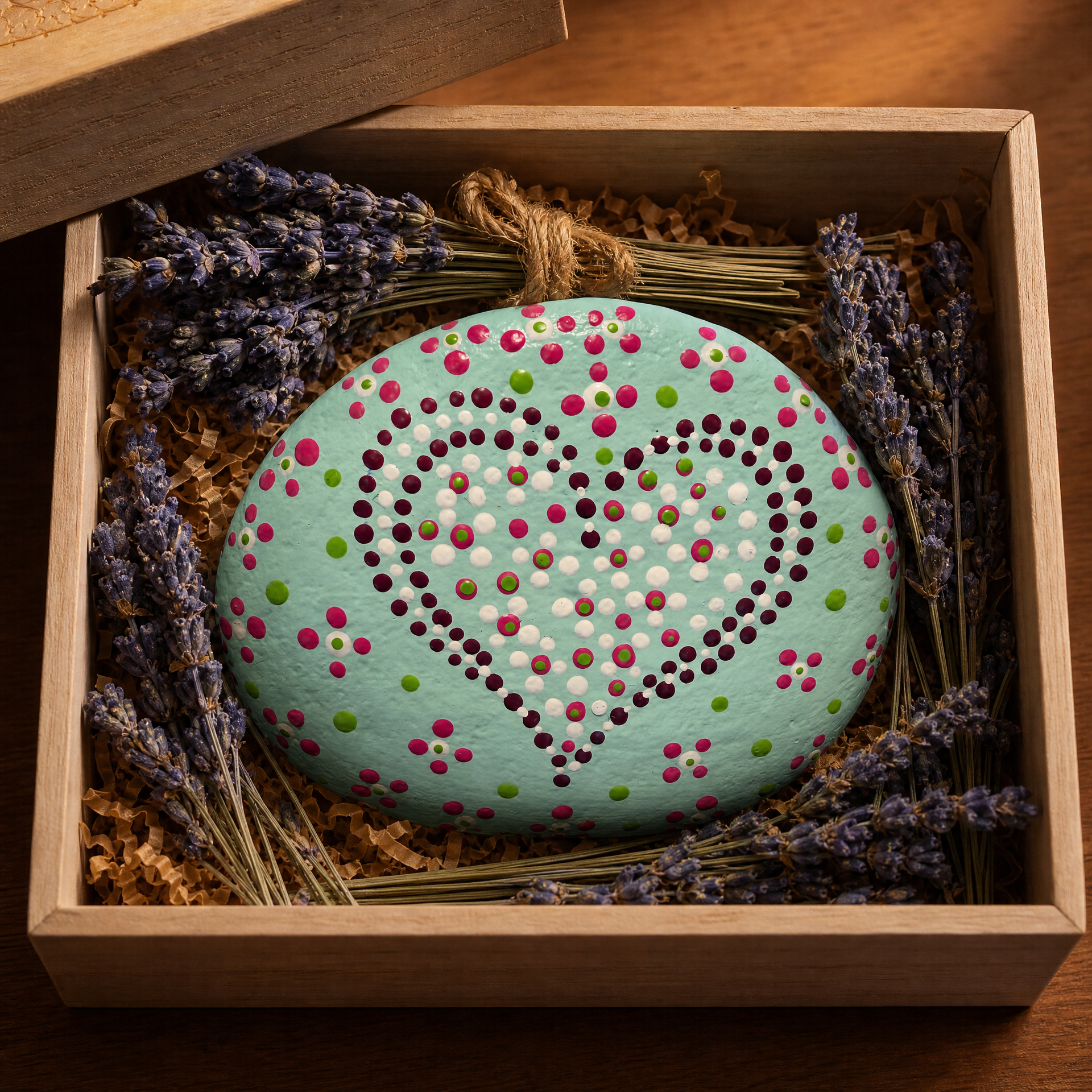 Buntes Herzensfeuer – handbemalter Mandala-Stein, Herz-Deko als Geschenkidee