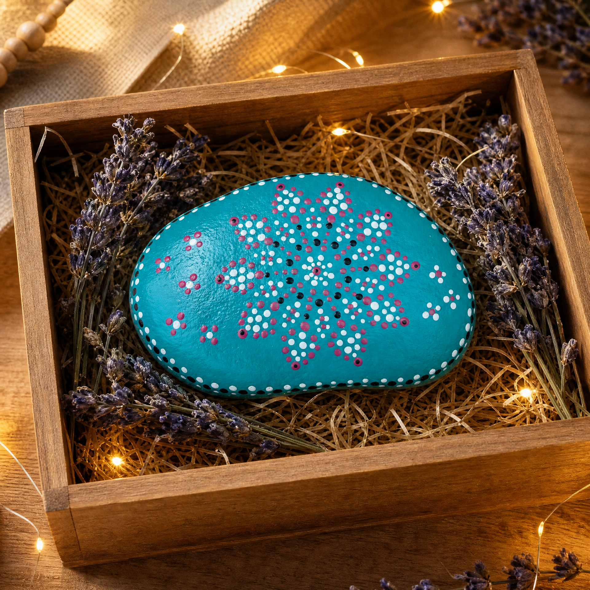 Ozeanstern Blütenzauber – handbemalter Mandala-Stein, maritime Deko als Geschenkidee
