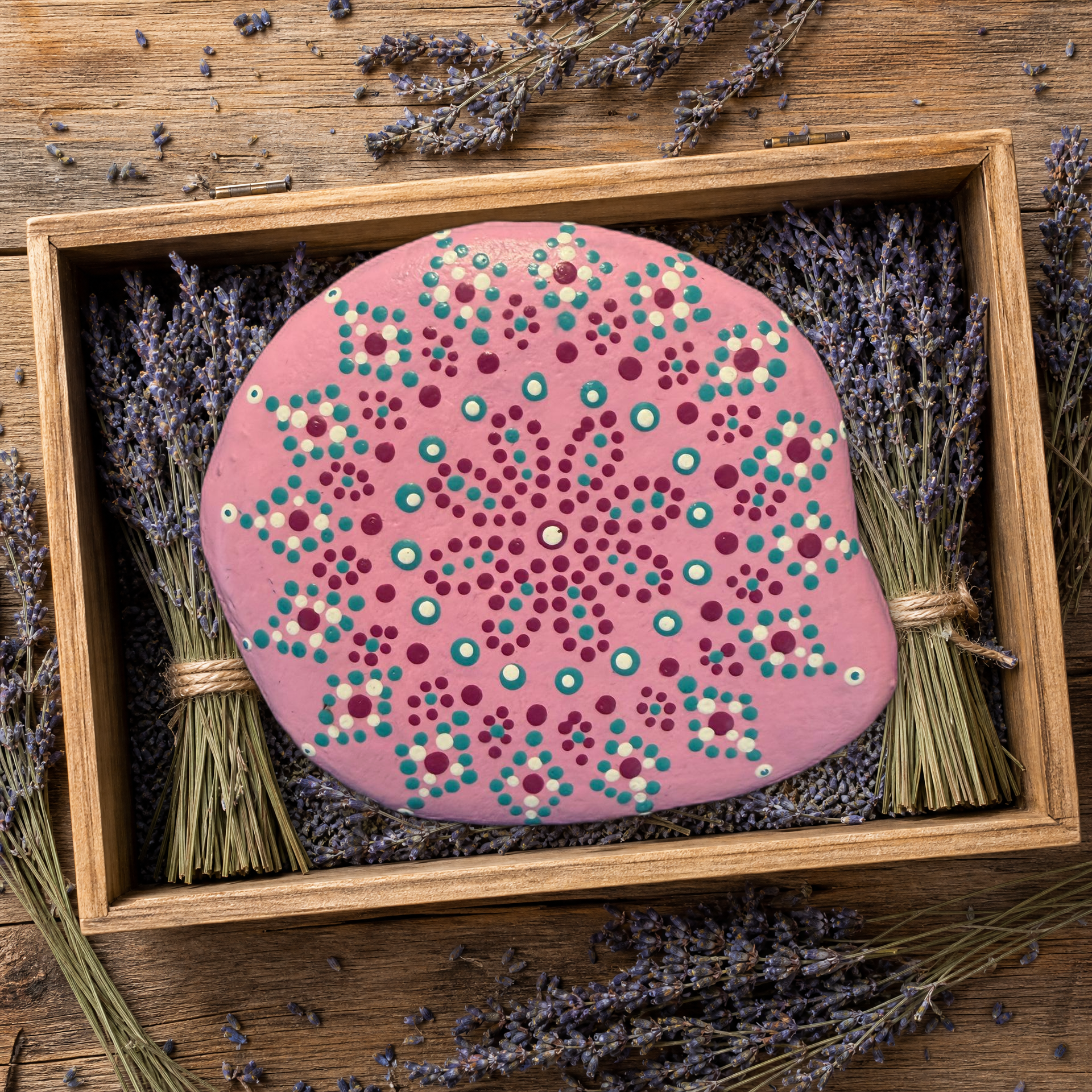 Herz im Blütenwirbel – handbemalter Mandala-Stein, Herz-Deko als Geschenkidee