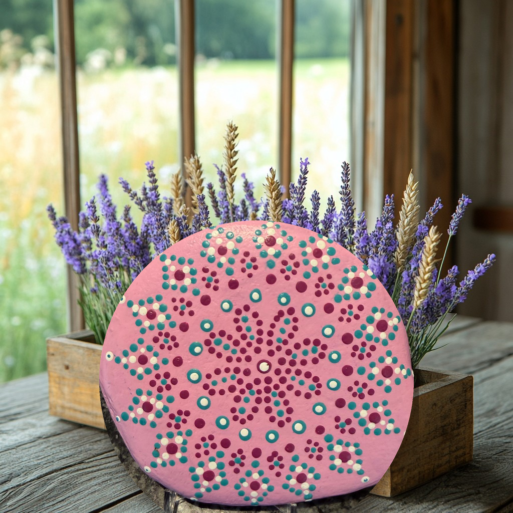 Sternenblüten der Tiefe – handbemalter Mandala-Stein, Blumen- und Gartendeko als Geschenkidee