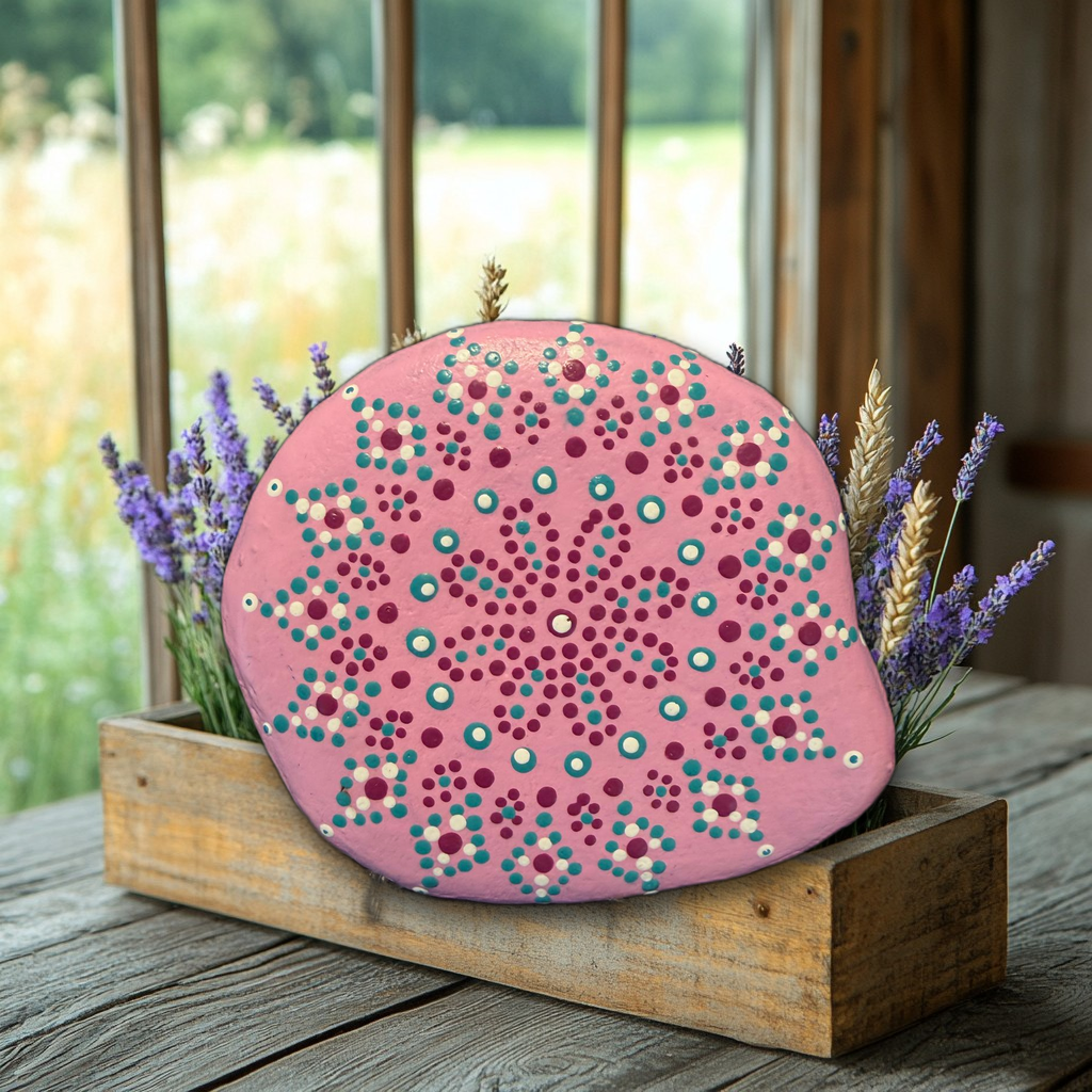 Rosenblüten Morgentraum – handbemalter Mandala-Stein, Blumen- und Gartendeko als Geschenkidee