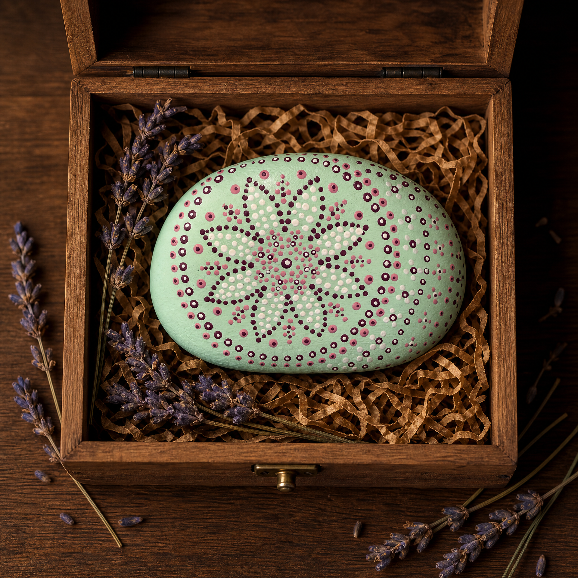 Morgentau Blütenwirbel – handbemalter Mandala-Stein, Blumen- und Gartendeko als Geschenkidee