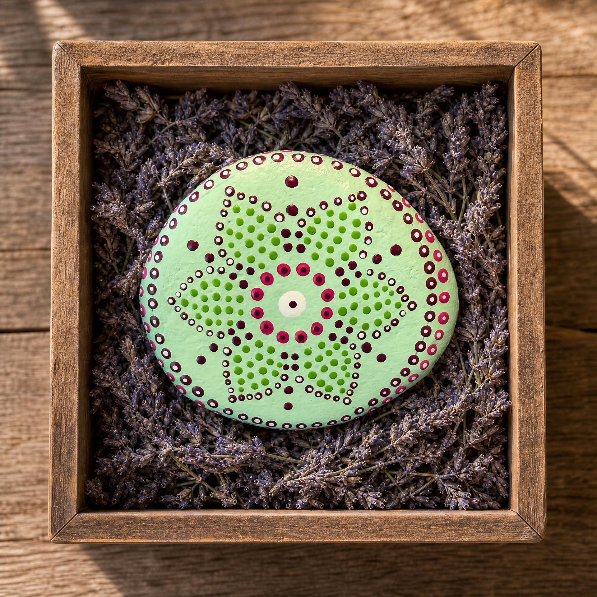 Moosmond Blütenreigen – handbemalter Mandala-Stein, Blumen- und Gartendeko als Geschenkidee