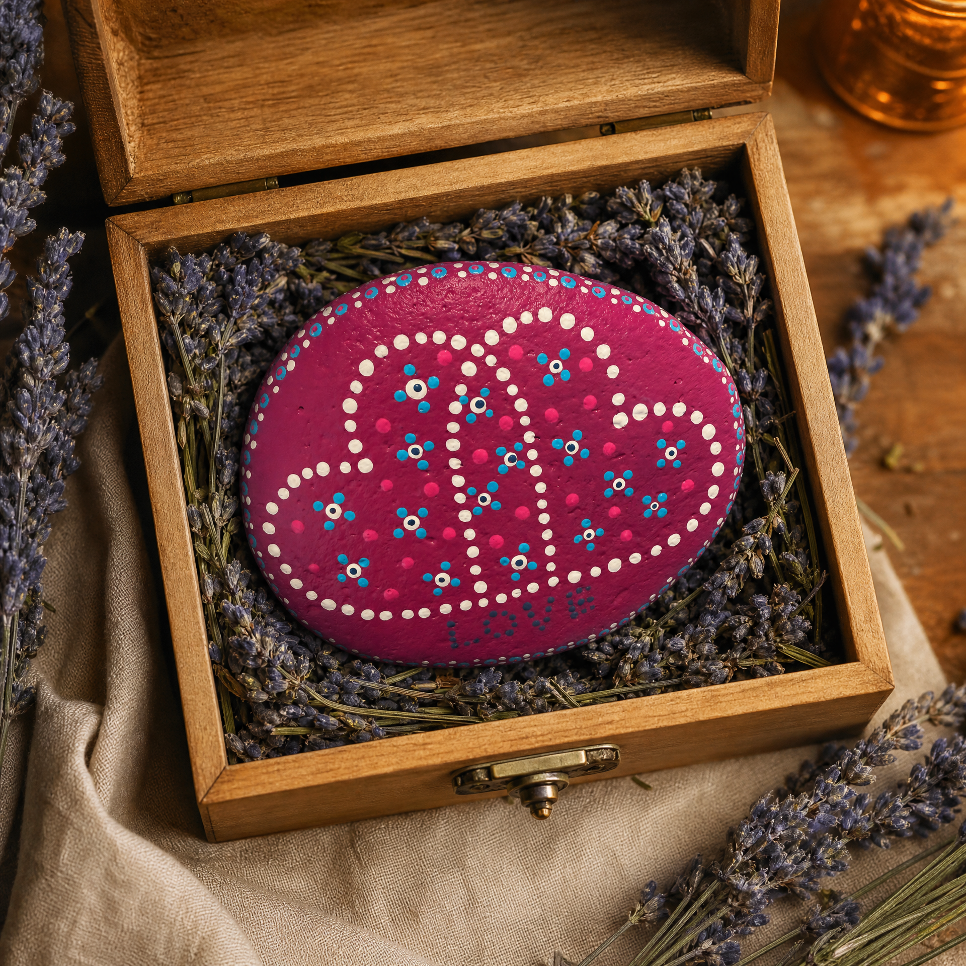 Herzensblüte Love – handbemalter Mandala-Stein, Herz-Deko als Geschenkidee