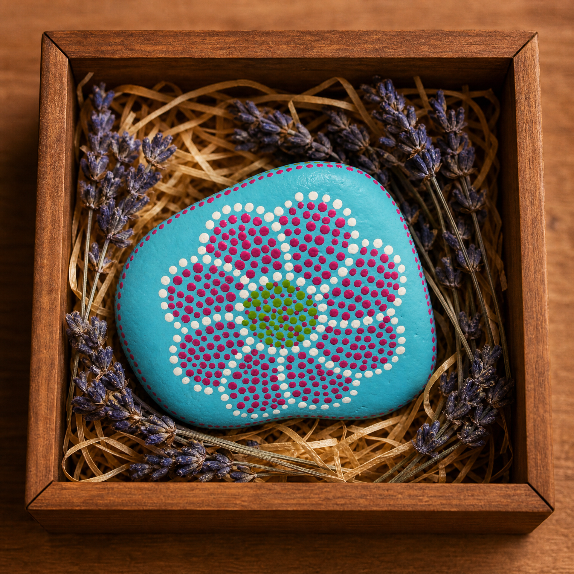 Perlende Blütenreise – handbemalter Mandala-Stein, Blumen- und Gartendeko als Geschenkidee