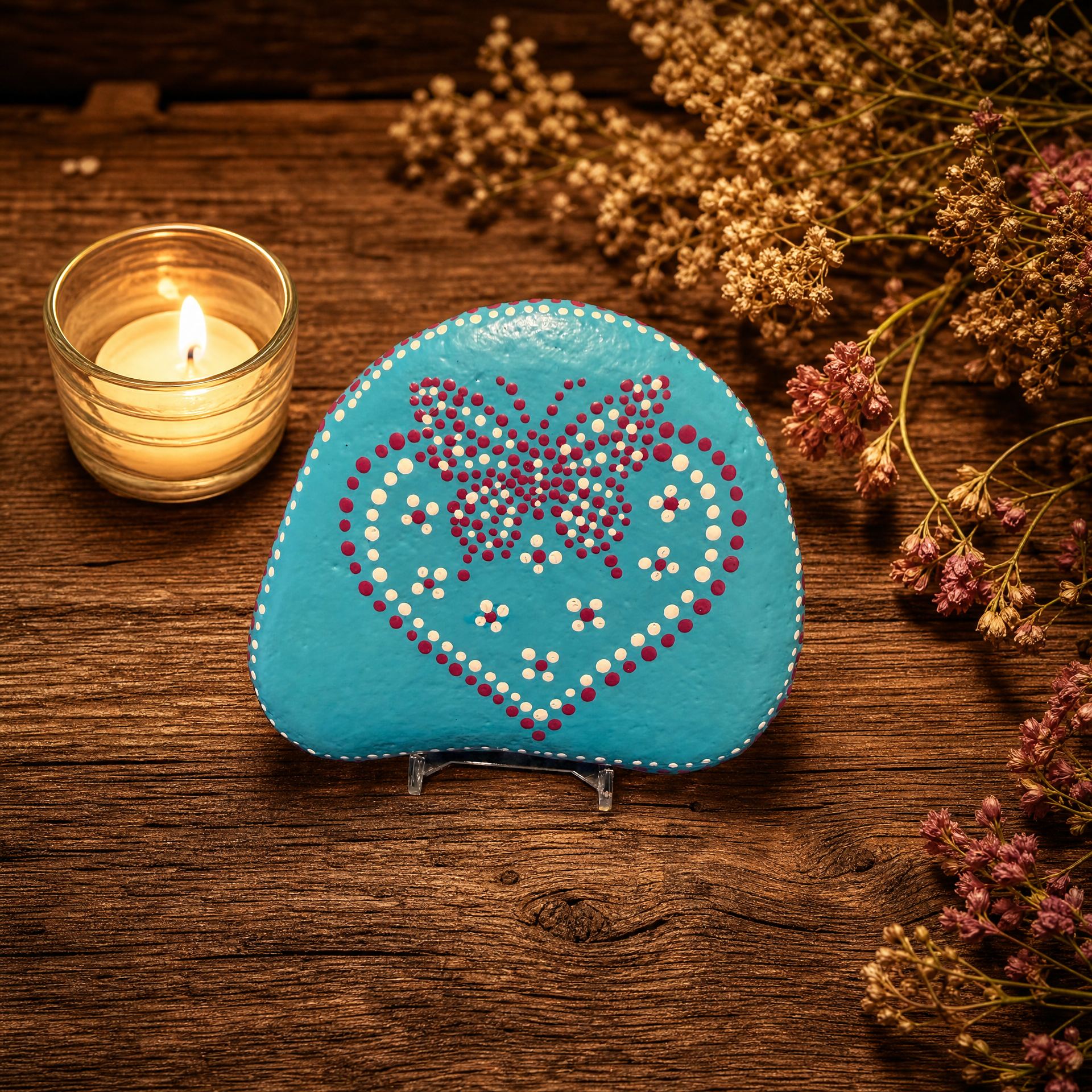 Herz voller Flügel – handbemalter Mandala-Stein, Herz-Deko als Geschenkidee