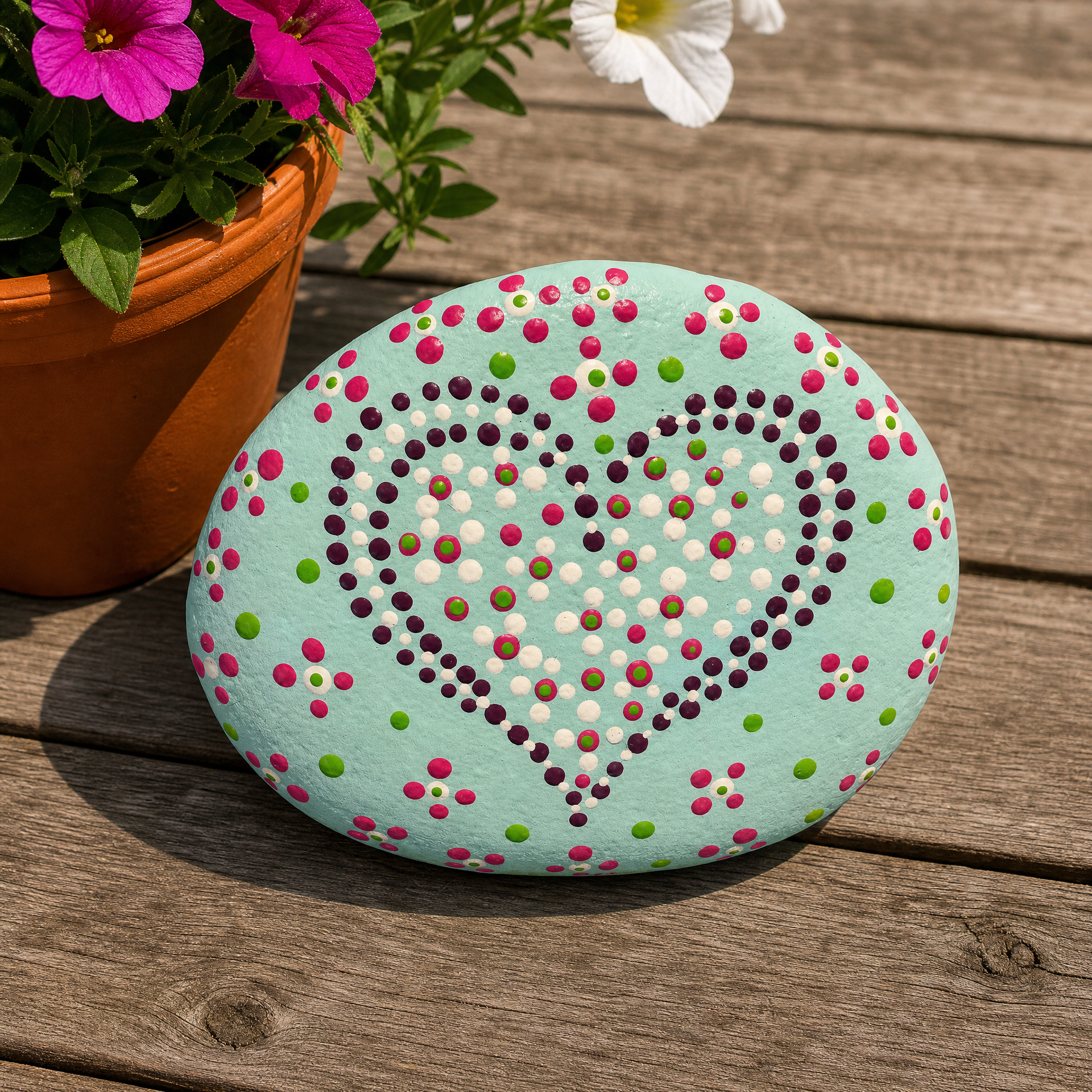 Herz der Meeresbrise – handbemalter Mandala-Stein, Herz-Deko als Geschenkidee