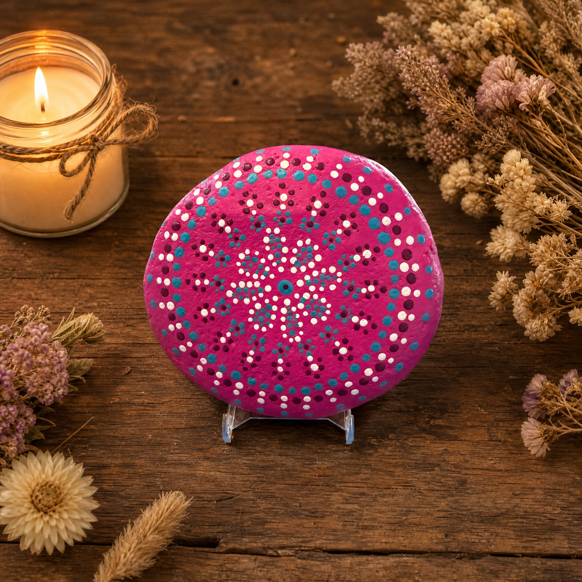 Rosentanz Mandala – handbemalter Mandala-Stein, Blumen- und Gartendeko als Geschenkidee