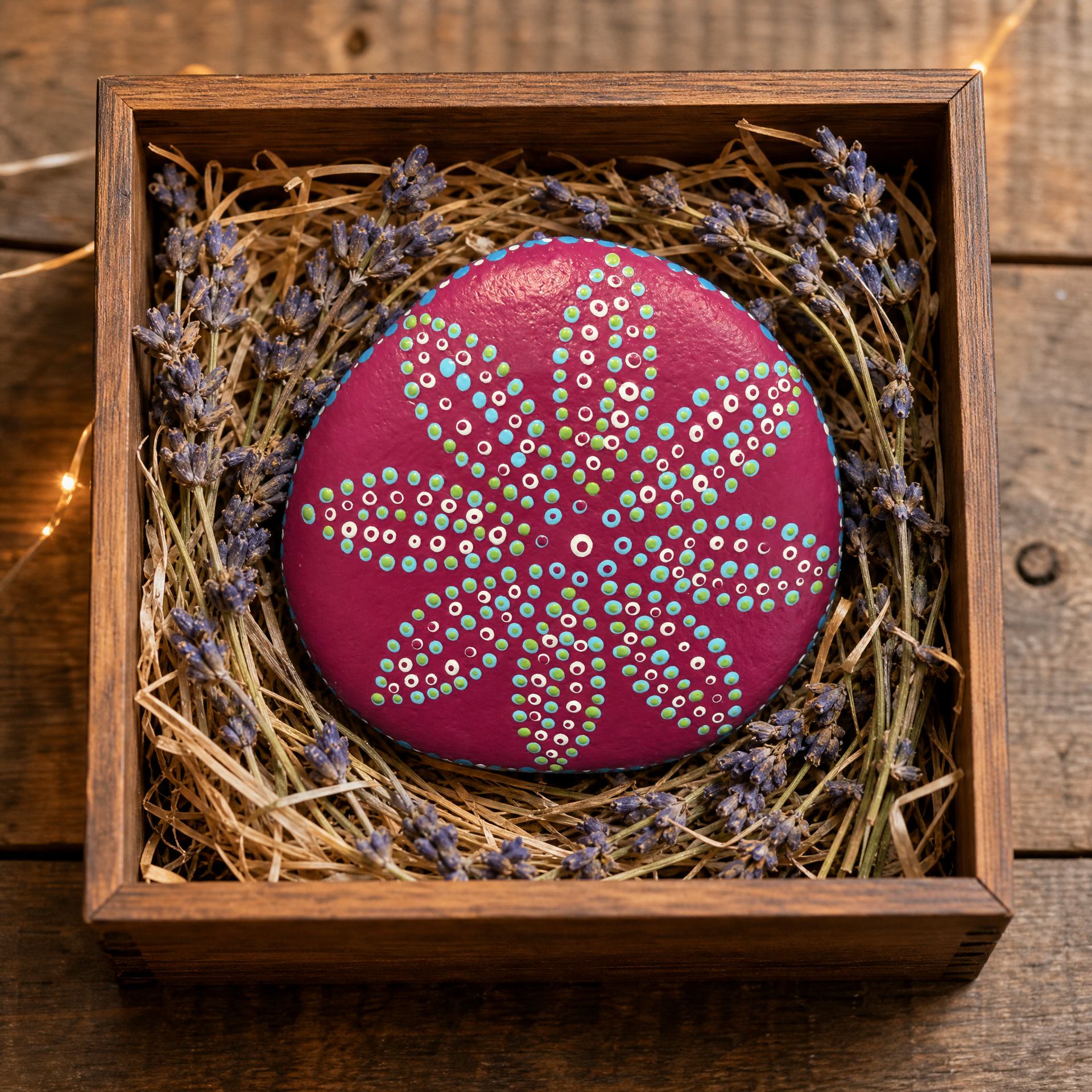 Rosenpunkt Wirbeltanz – handbemalter Mandala-Stein, Blumen- und Gartendeko als Geschenkidee