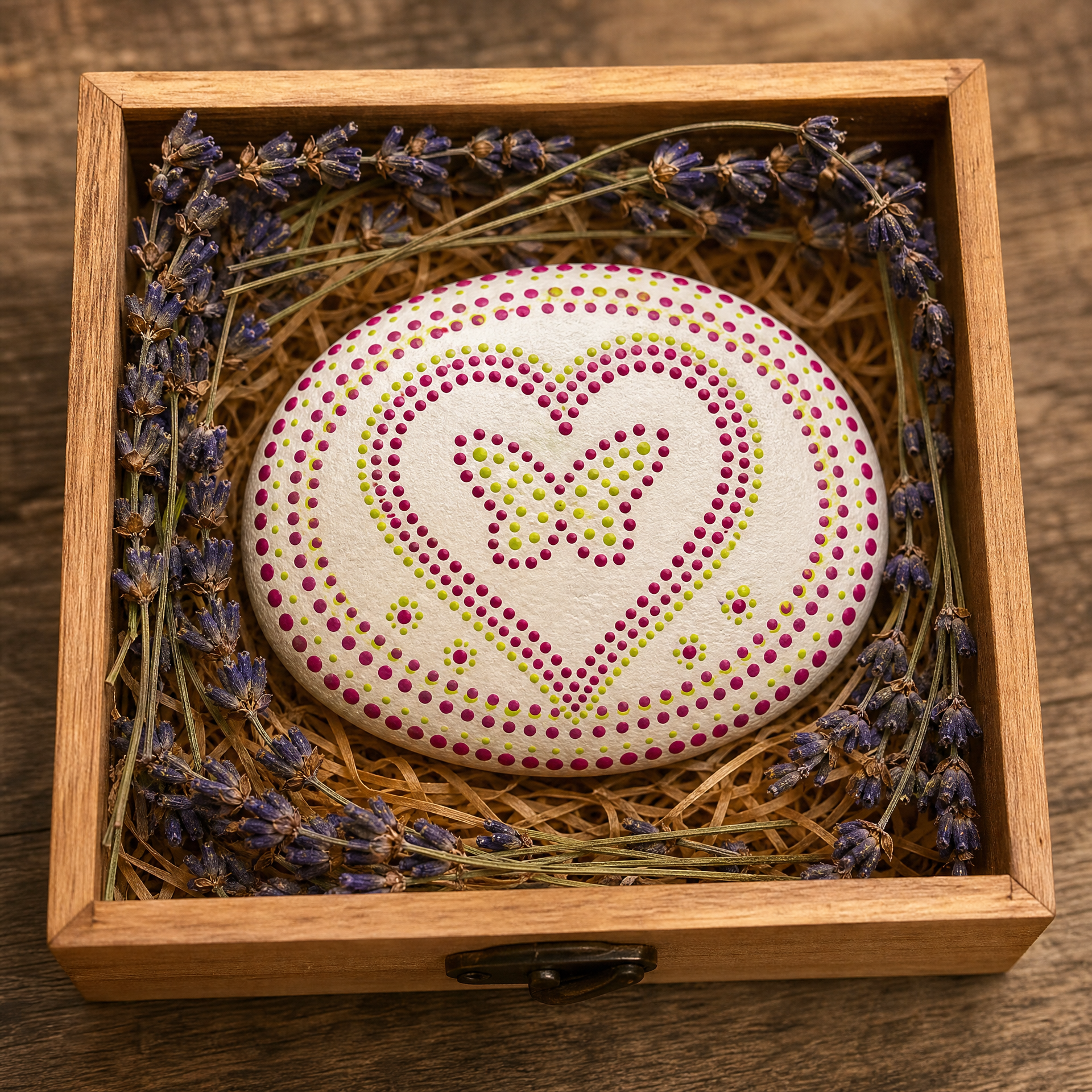 Herzflügel Tanz – handbemalter Mandala-Stein, Herz-Deko als Geschenkidee