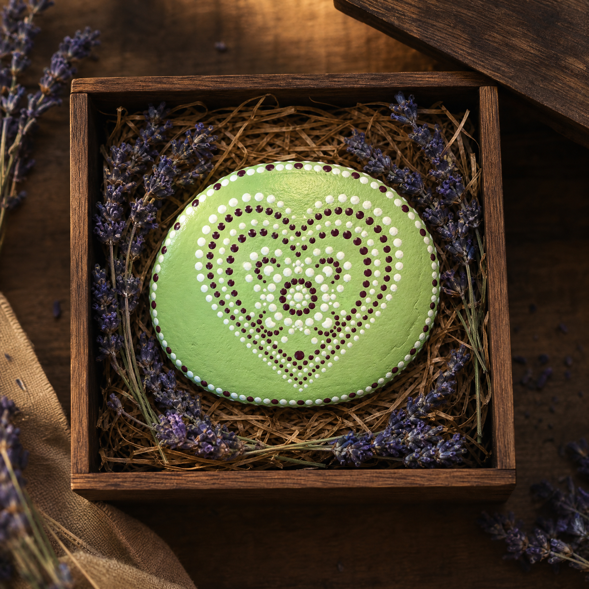 Herz aus Tupfen – handbemalter Mandala-Stein, Herz-Deko als Geschenkidee